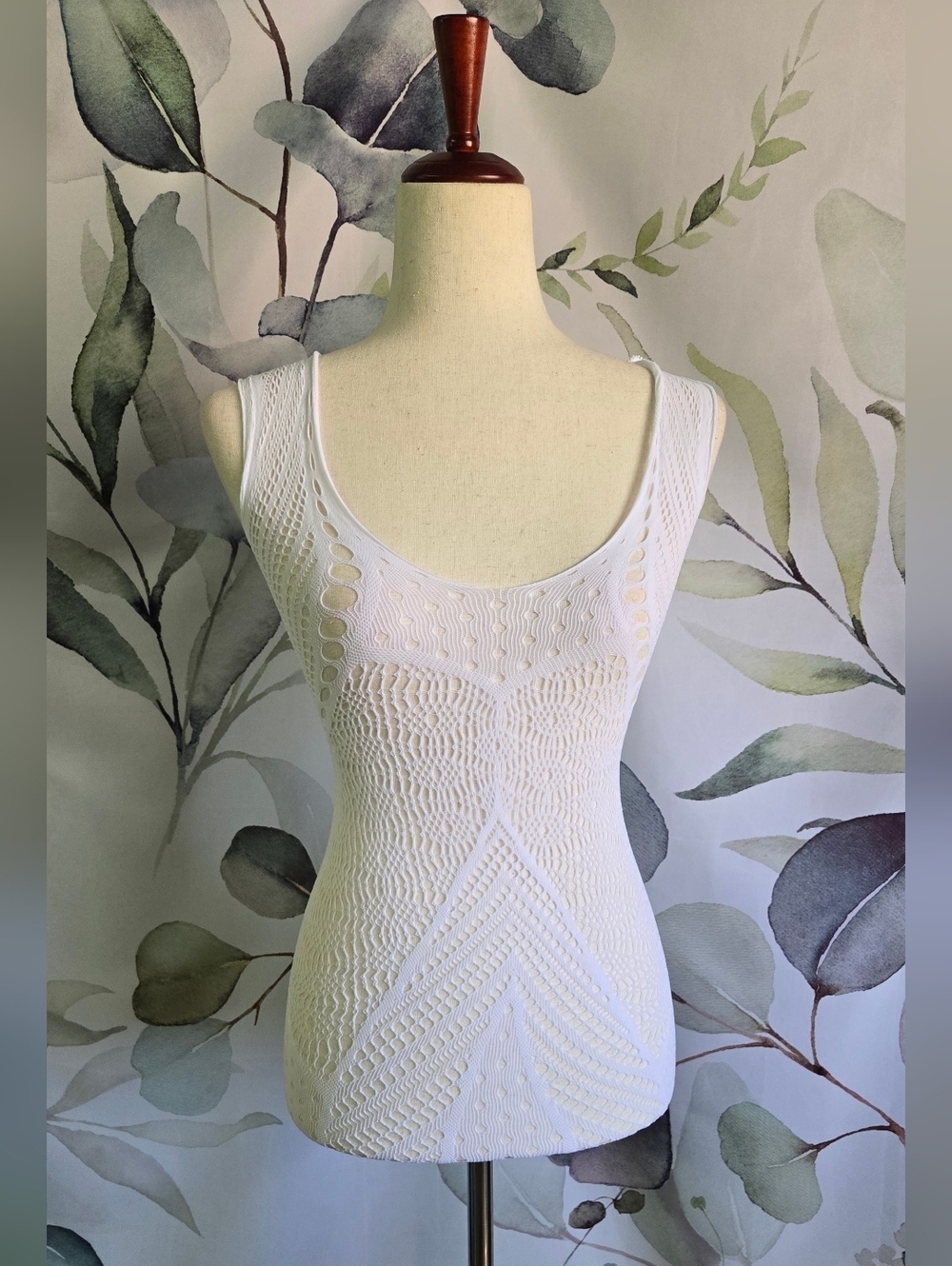 Stretchy Sheer Fishnet Dress in White (6084W) sz OS NWT